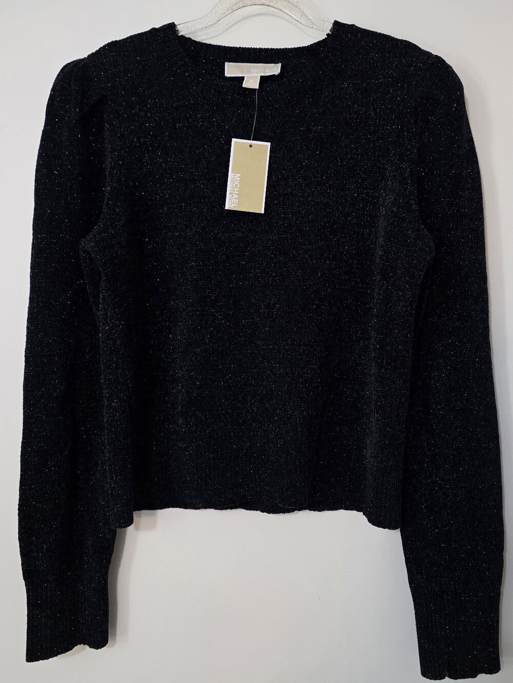 NWT Michael Kors Black Sweater Puff Sleeves Metallic Whimsigoth Holiday Medium